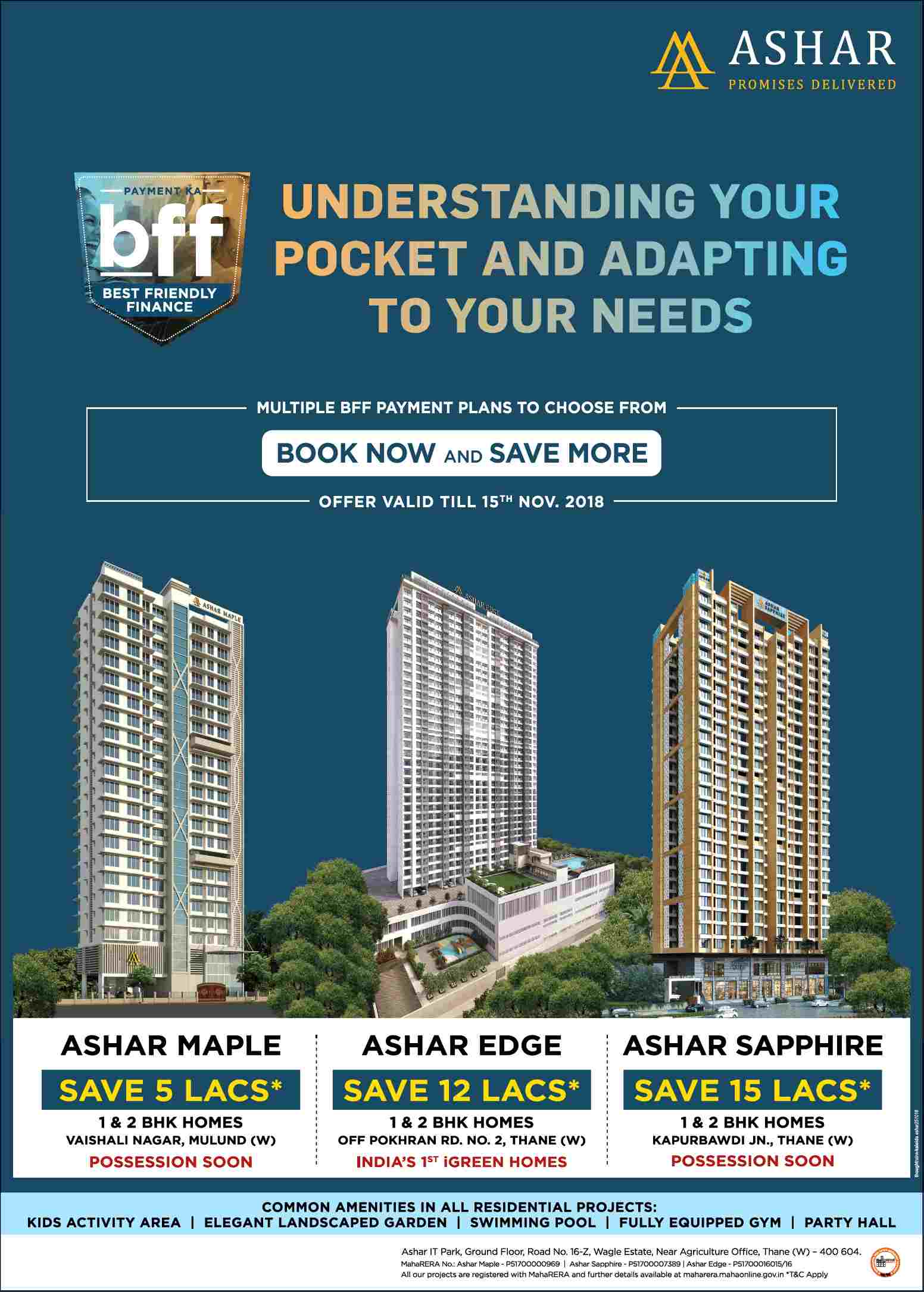 Multiple BFF Payment Plan to choose from at Ashar Properties in Mumbai Update